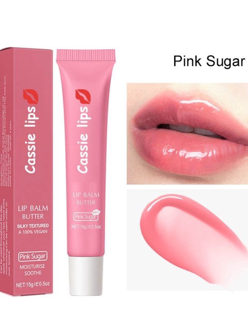 Cassie Lips Pink Sugar Lip Balm Butter - Hydrating Pink Gloss